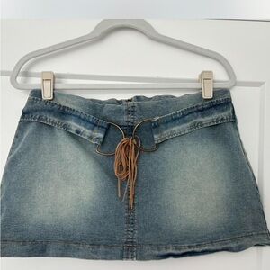 Urban Outfitters Blue Denim Mini Skirt with Tan Tie
